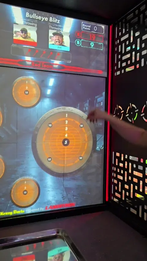 Bullseye Blitz game in progress on a Krazy Darts booth
