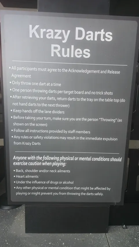 Krazy Darts house rules placard