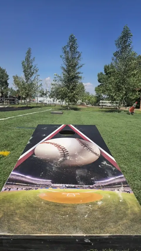 Cornhole boards on the turf event lawn