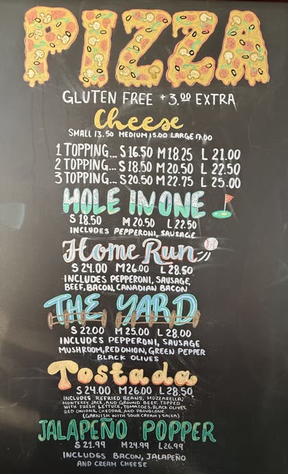 Pizza menu