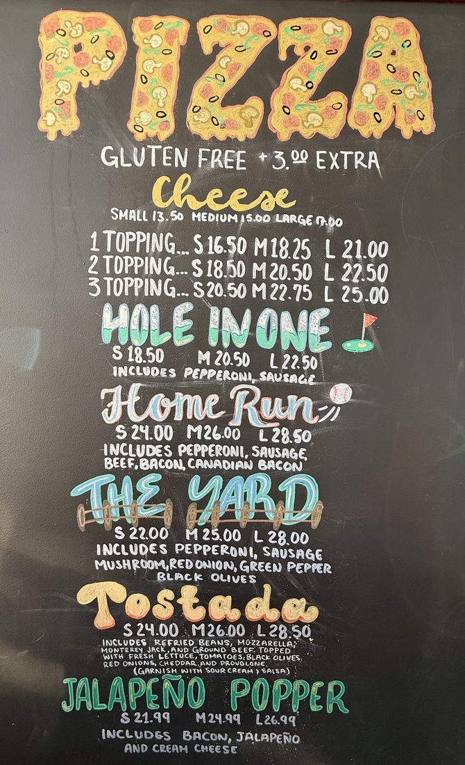 Pizza menu